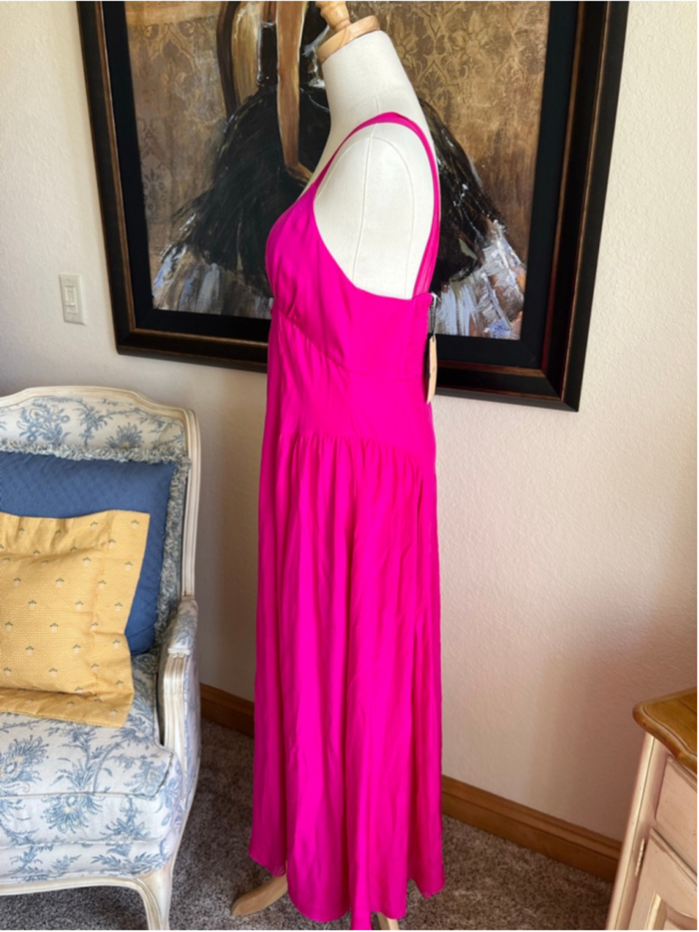 NWT LA LIGNE Pink Silk Midi Dress L - Picture 7 of 16